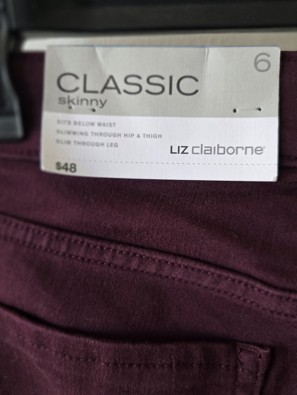 Liz Claiborne Women's Burgundy Skinny Jeans - Picture 4 of 4